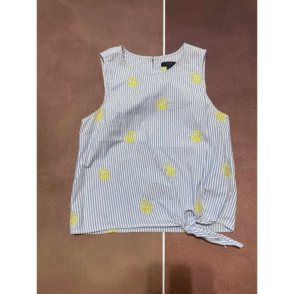 J. Crew‎ Pineapple Embroidered Blue & White Stripe Sleeveless Tie Knot Top 8